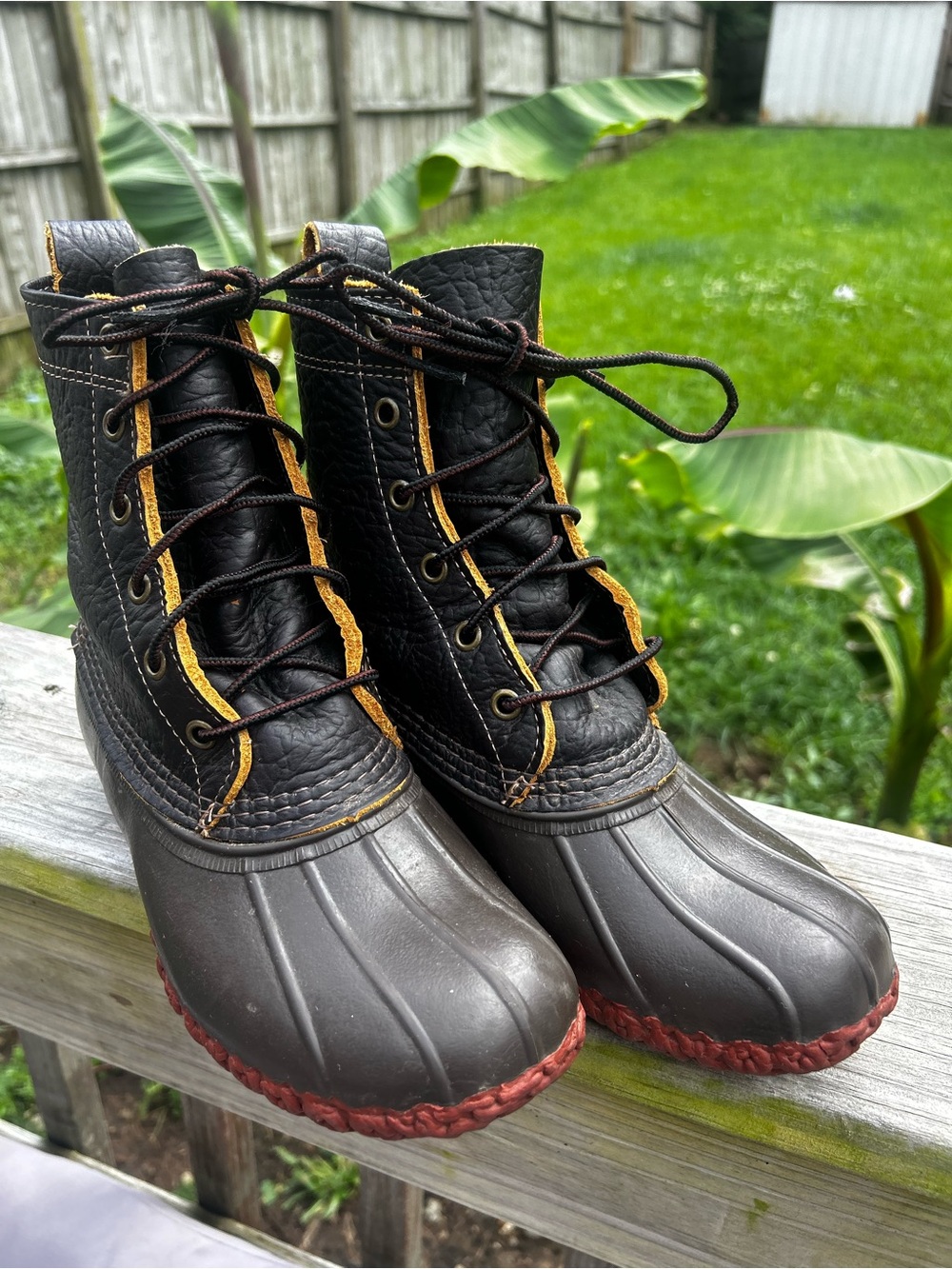 L.L. Bean Bison BEAN Duck Boots 8" Brown/Red Leather Size 6 M Vintage
